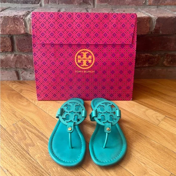 Tory Burch Turquoise Patent Leather Miller Sandals - Picture 3 of 10